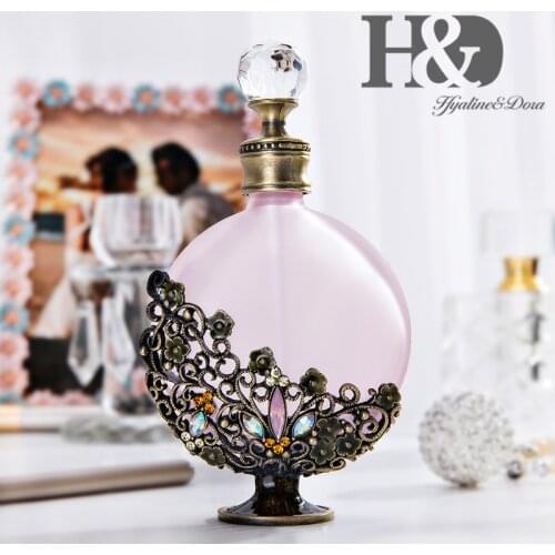 H&D 30ml Antique Victoria Curved Crystal Refillable Perfume Bottle Empty Glass Essential oil Container Decor Wedding Ladys Gift