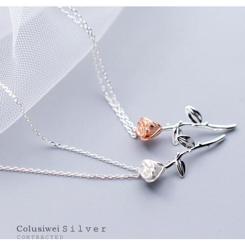 Colusiwei Sterling Silver 925 Rose Flower Pendant Necklace for Women Fashion Design Deconstruction Party Jewelry Accessories
