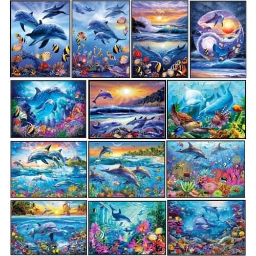 Family of Dolphins Collection - Counted Cross Stitch Kits - Handmade Needlework For Embroidery 14 ct Cross Stitch Sets DMC Color