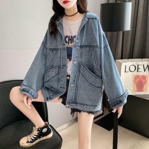 BF Style Loose Denim Jackets Women Outerwear Oversized 2021 New Spring Autumn Big Pockets Female Jean Coats
