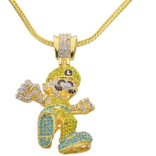 Fashion New Bling Bling Large Cartoon Character Super Mario Pendant Necklace Jewelry