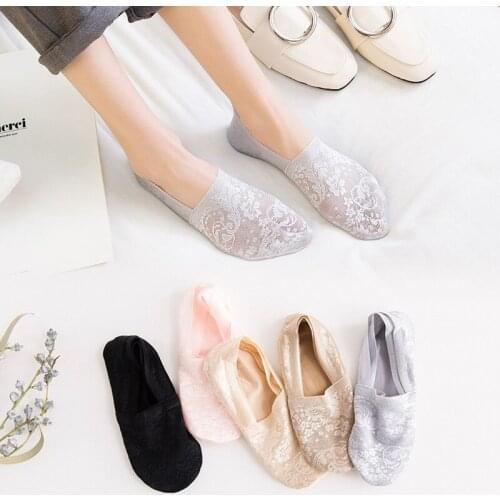 Fashion Women Girls Summer Socks Style Lace Flower Short Sock Antiskid Invisible Ankle Socks 2021 New 7 Colors