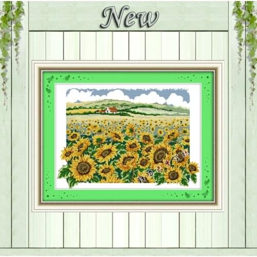 The sunflower home Counted print on fabric Cross Stitch Needlework kits DMC 14CT 11CT DIY Embroidery Sets decor scenery painting
