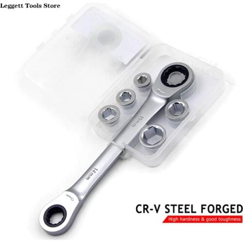 Socket Wrench 7 Pcs Set Double-Ended Adjustable Spanners Removable 8-17mm Hexagon Sockets Multitool Household Repair Tools