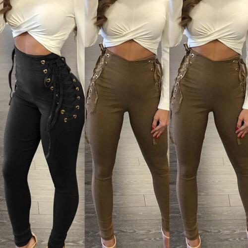 New Fashion Womens Long Skinny Pencil Pants Trousers Leggings Womens Long Bandage High Waist Leggings Fitness Workout Vintage