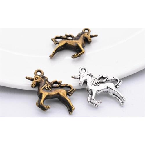 NEW 8pcs/lot 25x20x5mm Two Colors Plated Unicorn Charms Pendant For Making DIY Handmade Jewelry