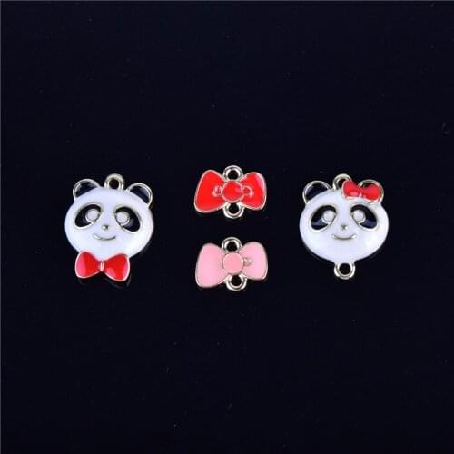 10pcs/pack Panda Charms Baby Bow Connector Enamel Metal Charms Earring Bracelet DIY Jewelry Making Baby Gift DIY