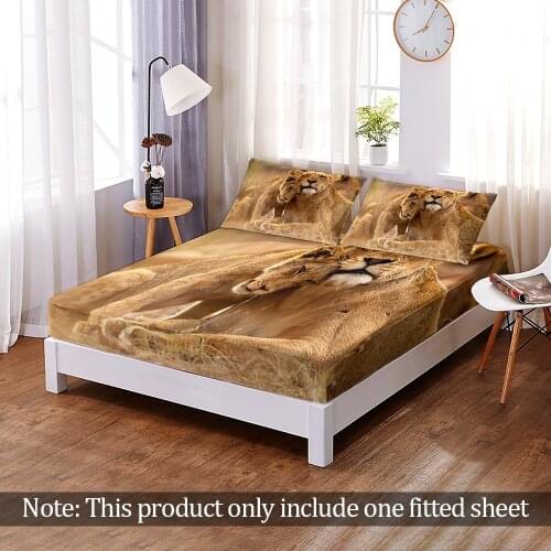 Custom Elastic Band Bed Sheet 3D Print Lion Fox Elephant Jungle Wild Animals Fitted Sheet 1pc Bedroom Decor Queen King Size