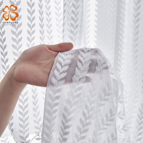 Modern Solid Geometric White Tulle Curtains for Living Room Leaves Rideaux Window Sheer Curtain Bedroom Voile Balcony Panel