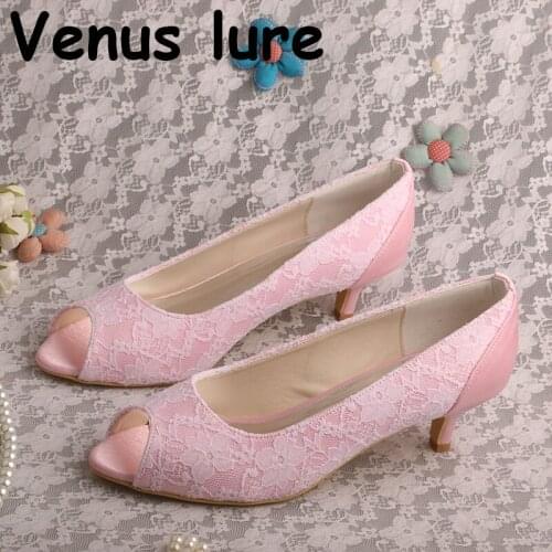 Venus lure Low Heel Pumps no tie Shoe Laces Pink Women Shoes Wedding