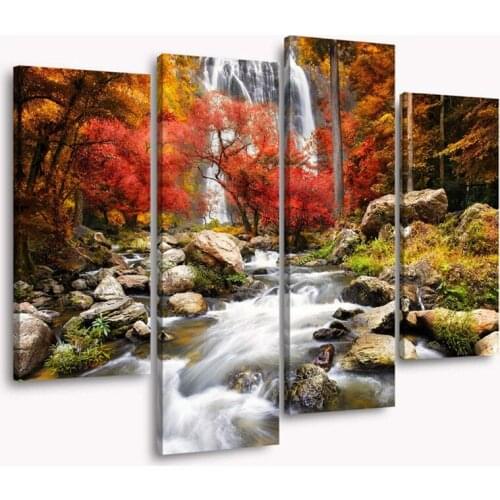Waterfall Wall Decor Autumn Tree 5D Diy Diamond Painting Decorations Art With Red Leaves Beautiful Picture Of RhinestonesZP-2562