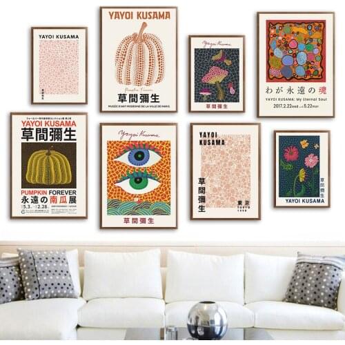 Yayoi Kusama Works Pumpkin Mushroom Flower Eye Art Canvas Painting Nordic Posters And Prints Wall Pictures For Living Room Decor