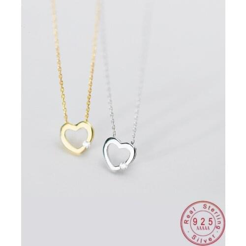 WANTME Fashion Silver Gold Love Heart Hollow Clavicle Chain Pendant Necklace for Women Real 100% 925 Sterling Silver Jewelry