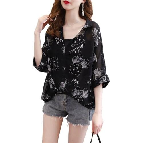 2021 Summer New Womens Shirt Chiffon Fashion Single-Breasted Shirts Female Bat Sleeve Thin White Black Chiffon Tops Blouses