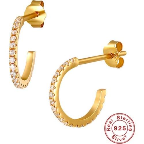 Earring S925 sterling silver C shape zircon semicircle gold color silver color stud for women fashion jewelry