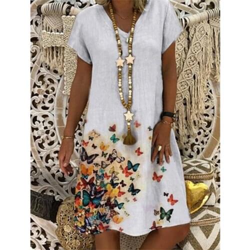 Lady Sundress Casual Short Sleeve V-Neck Printed Mini Dress Summer Floral A-Line Dress Big Size 3XL Women Dress Vintage Vestidos