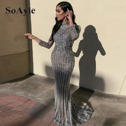 SoAyle High Neck Sheath Long Dress Beading Gorgeous Evening Dresses Prom Dresses Glitter Sequin Beaded Dress