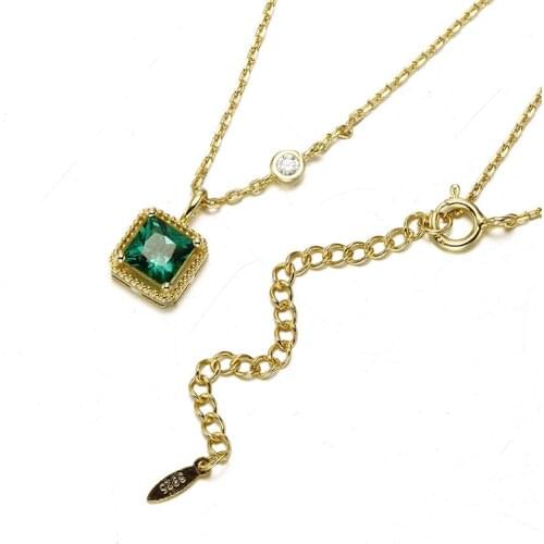 Vintage pendant necklaces Square Exquisite Green Zircon 925 sterling silver necklaces for women bridal jewelry Female Gifts