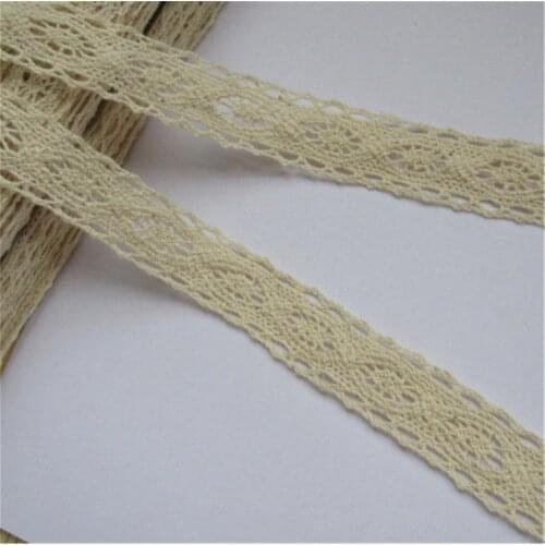 10 Yards/Lot 2cm Beige Cotton Ribbon Embroidered Lace Trim Fabric Applique Crochet Sewing Craft DIY Garment Accessories