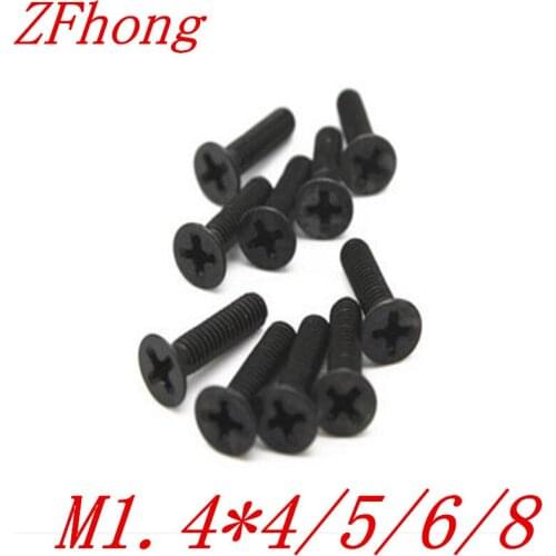 1000PCS M1.4*3/4/5/6 Steel with black Flat countersunk head machine screw