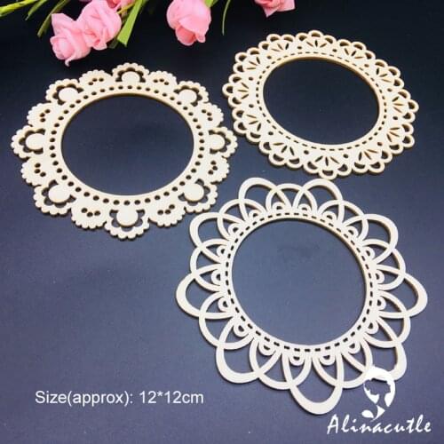 3pc wooden Doily Lace border Natural laser Wood Chip Embellishments Scrapbooking Crafts Handmade card Art Album Alinacraft