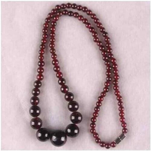 5-12MM NATURAL GARNET GEMS ROUND BEADS NECKLACE 16.5"
