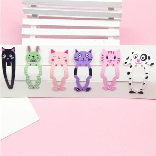 6Pcs/Set Fashion Children Headwear Animals Hairpins Dog Rabbit Leopard Shape Cartoon BB Hair Clips Headdress for Girls