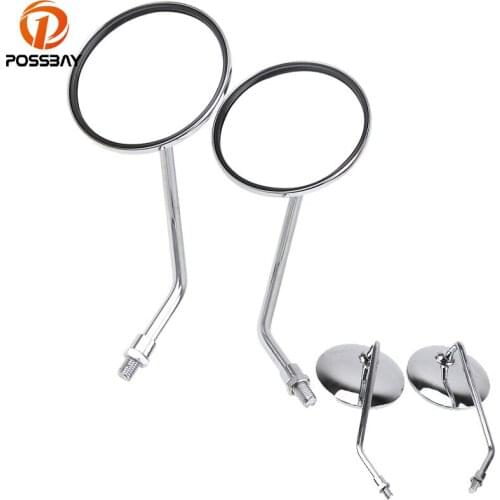 POSSBAY 8MM Chrome Motorcycle Rear View Mirrors for Honda Yamaha Harley Suzuki Kawasaki Cafe Racer Motorbike Scooter Side Mirror
