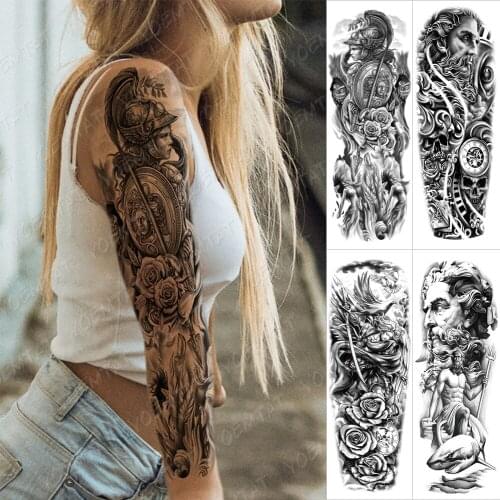 Large Arm Sleeve Tattoo Angel Statue Warrior Waterproof Temporary Tatto Sticker Rose Samurai Body Art Full Fake Tatoo Women Men
