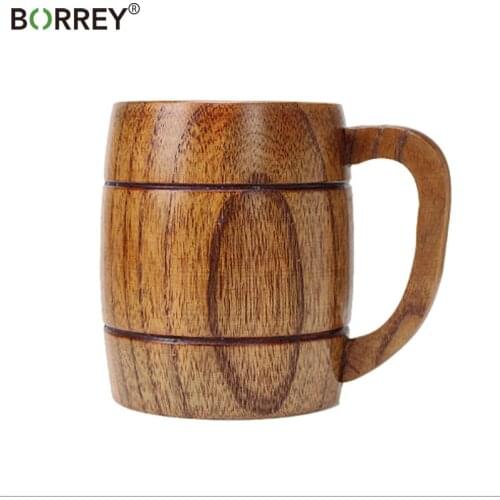 BORREY Chinese Natural Wood Mug Beer Cup Retro Tea Beer Milk Mug Cup With Handle Office Drinking Water Coffee Mug Bar Beer Mug