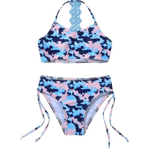 Brazilian 2 Pieces Bikini Sets Swimming Suit Kids Girls Swimsuit Sleeveless Floral Printed Top Swim Trunks Bathing Suit Swimwear