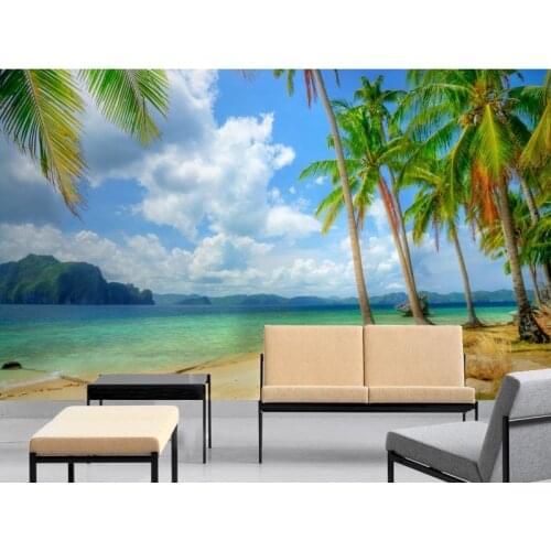 Wholesales Hot Custom Art Photo Wallpaper Tropical Seaside Palm Wall Decoration Poster Art Removable Wall Mural Wall Stickers