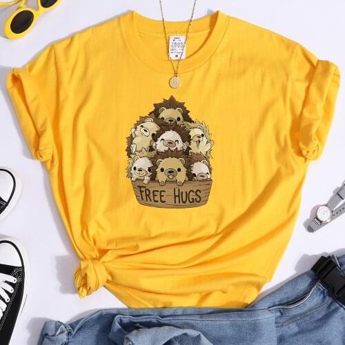 Free Hugs A Basket Of Cute Little Bears Female T-shirt Classic Loose Tee Slim Tee Shirts Anime Tees Summer Fashion Women Tshirt