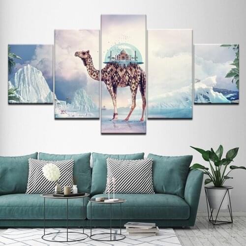Canvas Painting Camel and Castle 5 Pieces Wall Art Painting Modular Wallpapers Poster Print for living room Home Decor