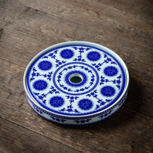 Blue and White Porcelain Tea Tray Ceramic Water Storage Bamboo Tea Tray Office Tea Set Household Small Tea Table Tray Pot Tray