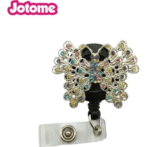 Alloy Metal Simple Butterfly Brooch ID Name Card Yoyo Retractable Id Badge Reel Holder Clip