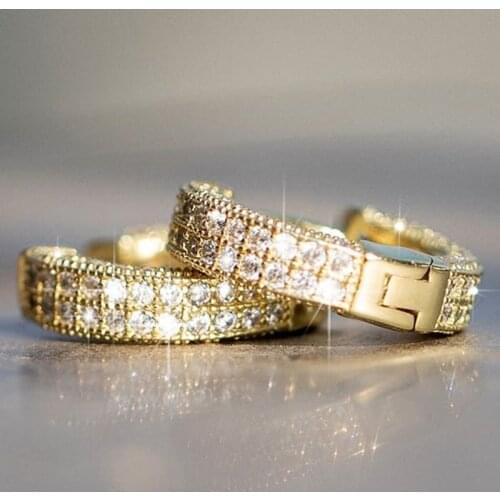 Fashion Gold Color Round Circle Stud Earring Hip Hop Bling Micro Paved CZ Stud Earrings For Women Men