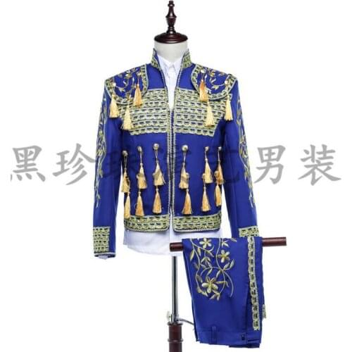 Men Pendant Suits Designs Masculino Homme Terno Stage Costumes For Singers Men Tassel Blazer Dance Jacket Star Style Dress Blue