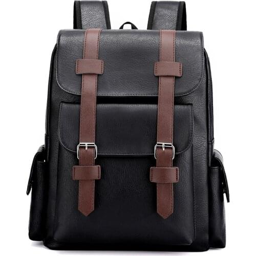New Design High Quality PU Leather Men Backpack Fashion Solid School Bags Teenager Boys Casual Men Black Backpacks