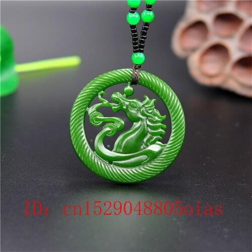Natural Green Chinese Jade Horse Pendant Beads Necklace Fashion Charm Jewelry Double-sided Hollow Carved Amulet Gifts for Her