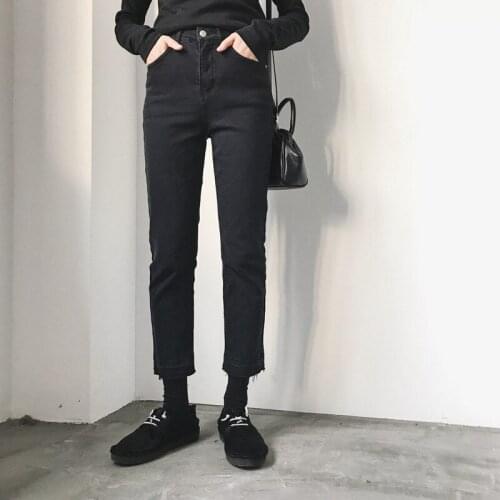 Autumn new style Korean large size S-4XL fat mm ankle length jeans womens high-waist elastic loose slim straight wide-leg pants