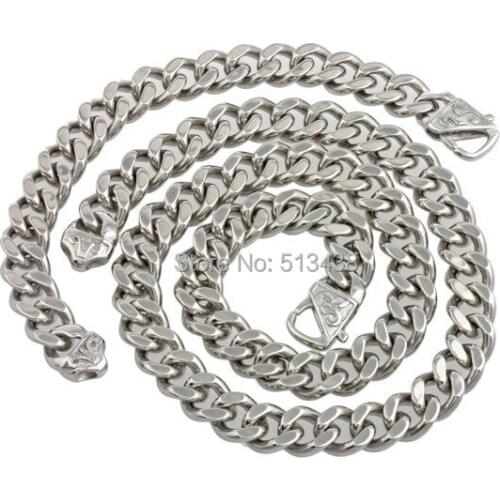 New Stainless Steel Curb Chain Necklace & Bracelet Set Mens Jewelry 11mm Wide Great Quality