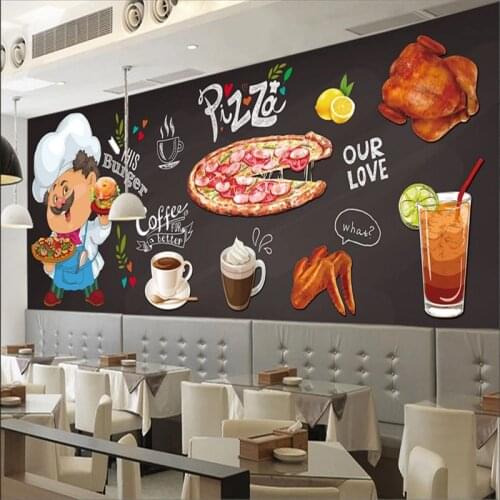Pizza Burger Fried Chicken Shop Background Wall Paper Western Fast Food Restaurant Snack Bar Industrial Decor Mural Wallpaper 3D