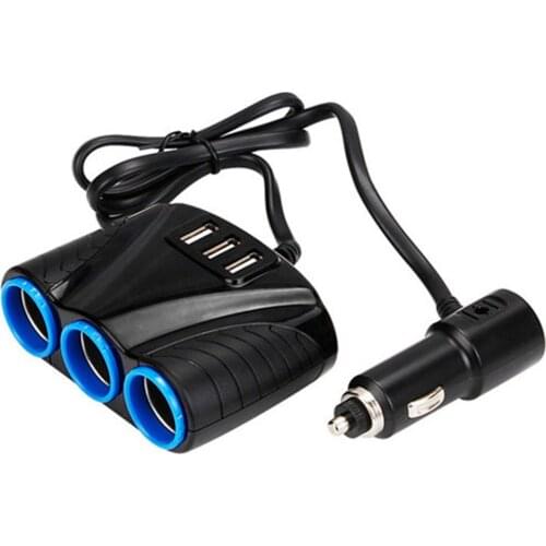 Portable 3 USB Ports 3 Way Auto Sockets Car Cigarette Lighter Splitter Power Adapter Charger DC12V-24V Input