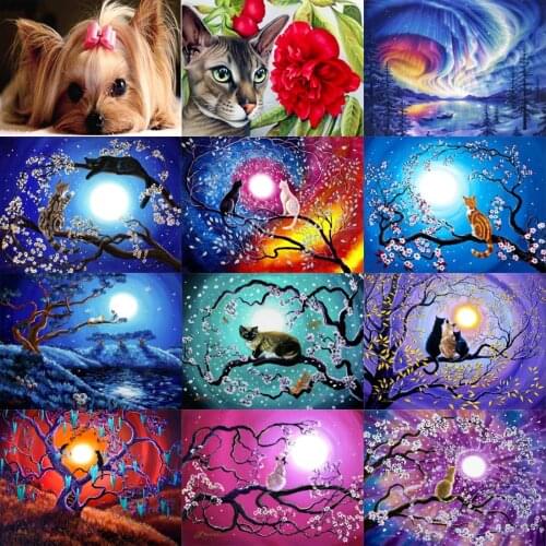 Animal gato 5D diamante pintura pegatina redonda mosaico diamante bordado punto de cruz decoración del hogar artesanía