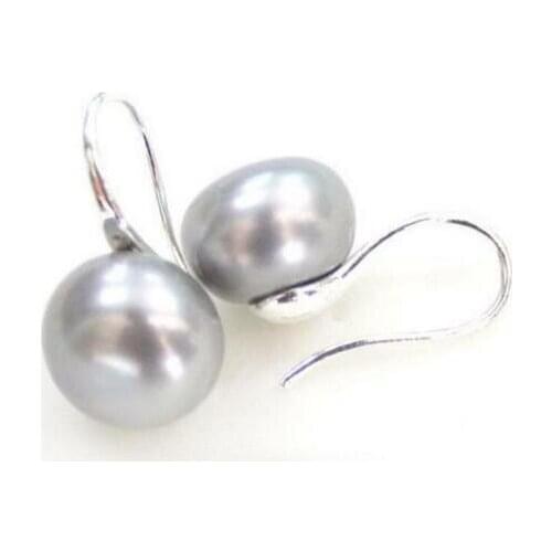 Natural 11-12mm Gray Freshwater Pearl Dangle Earrings