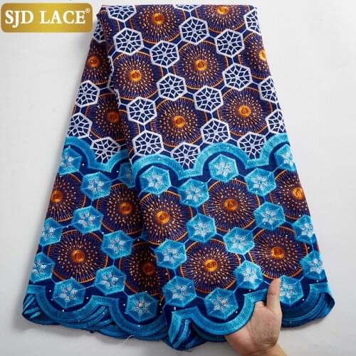 SJD LACE Latest Design African Dry Lace Fabric With Stones Embroidery Swiss Voile Lace In Switzerland For Wedding Dress SewA2492
