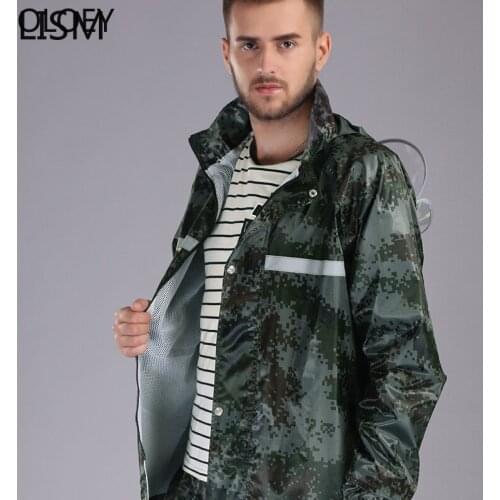 Cycling Poncho Raincoat Two-Piece Set PVC Camouflage NewHooded Raincoat Pants Set Motorcycle Raincoat Men Waterproof Reflective