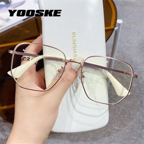 YOOSKE Anti Blue Light Glasses Frame Women Men Metal Polygon Eyeglasses Computer Eyewear Myopia Spectacle Frames