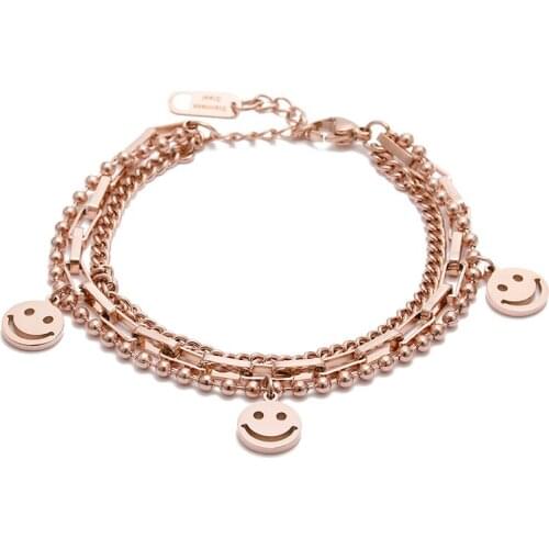 ONYSS Fashion Multi-layer Smile Face Stainless Steel Rose Gold Women Bracelets